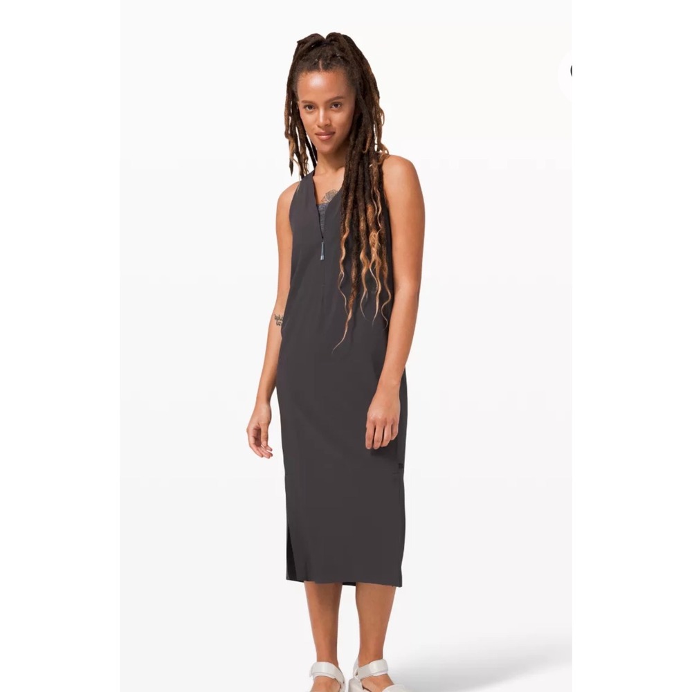 Lululemon Lab‎ Sarala Dress Midi Quick-dry Sz Large Black Granite